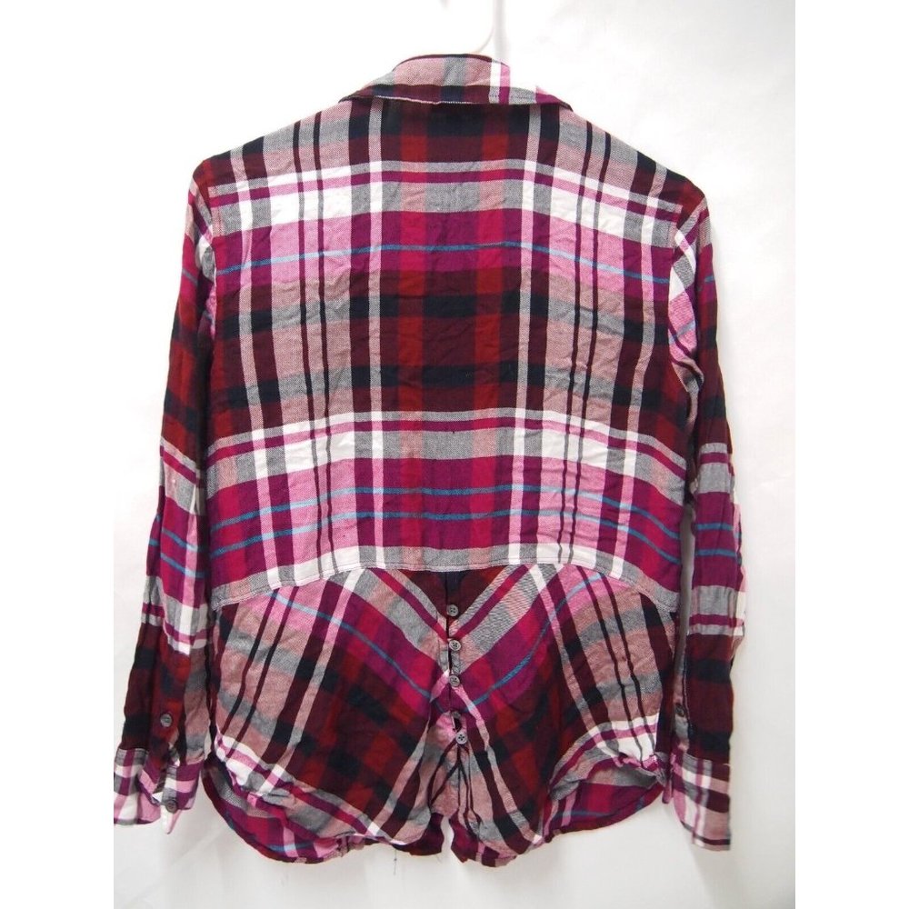 Talbots Womens Top Shirt S Burgundy Red Purple Plaid Long Sleeve Button Back